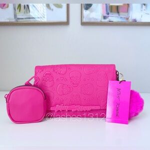 BETSEY JOHNSON Bag XOLANDON Crossbody Wallet on a String - Pink Skulls
